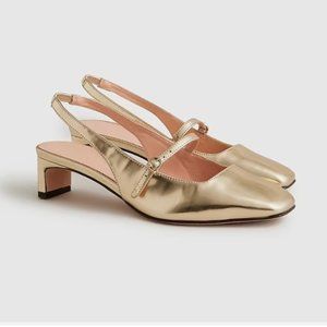 J.Crew Gold Layla Slingback Specchio Leather Mary Jane Heels